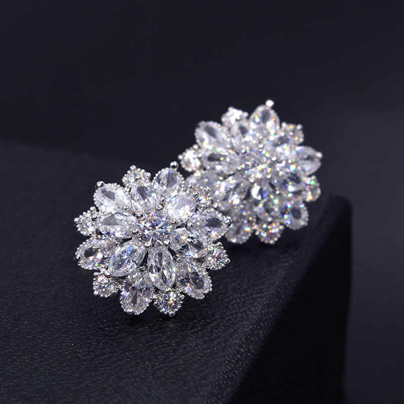 Statement Earrings Oversized - Big Flower Lab Diamond Stud Earring