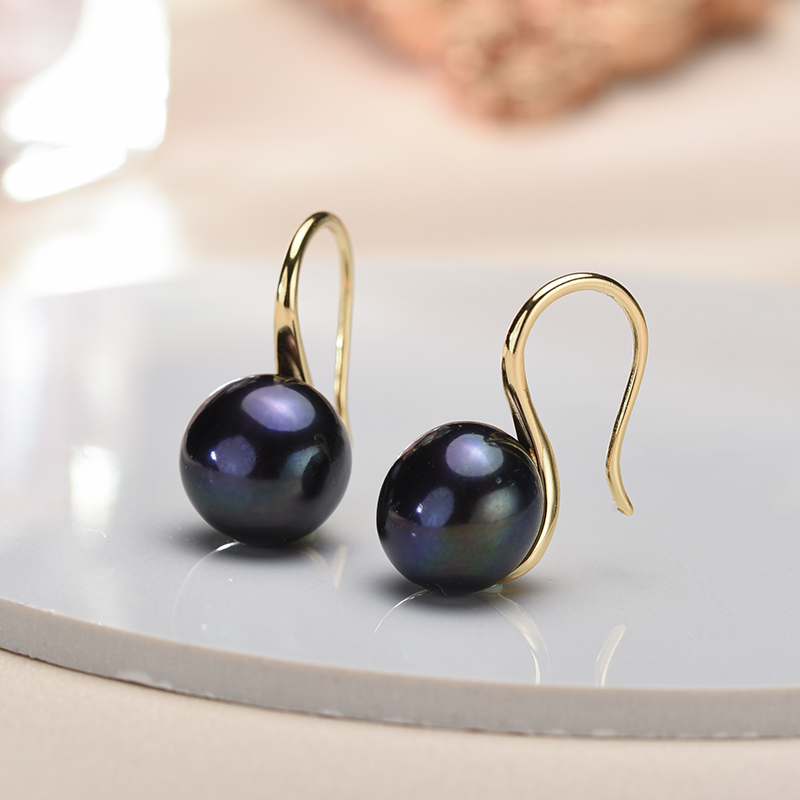 Statement Earrings Oversized - Big 9-10mm Black Natural Freshwater Pearl