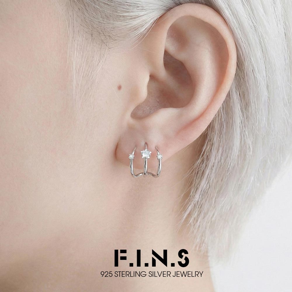 Statement Earrings Oversized - F.I.N.S Original Minimalist Triple-Prong S925 Sterling