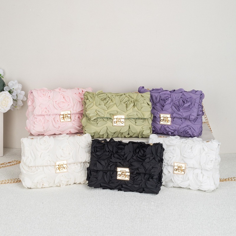Women'S Accessories Purse - 3D Rose Floral Satin Evening Bag