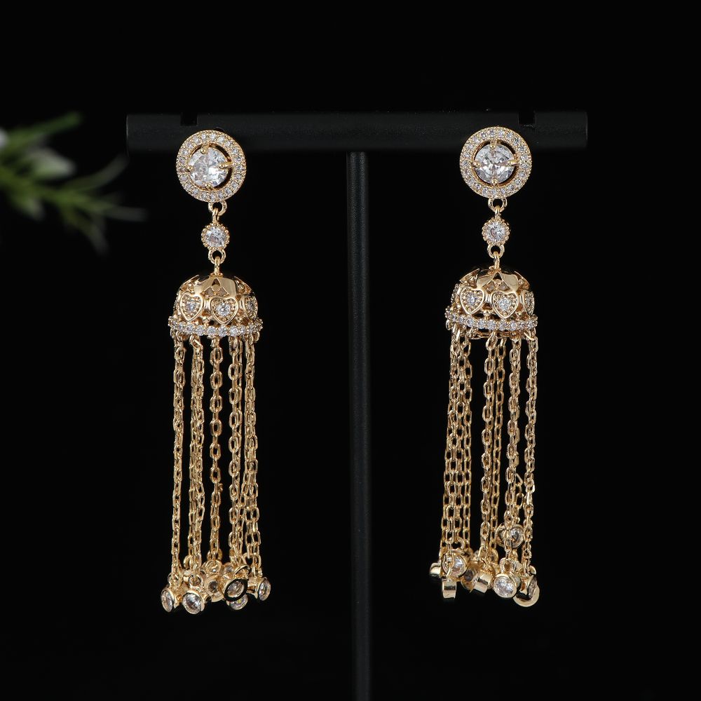 Women Accessories Dubai - Long Geometry Round Long Tassel Earrings