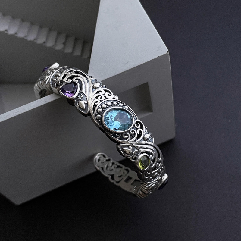 Resin Bangle Bracelet - New 925 Sterling Silver Treasure Blue