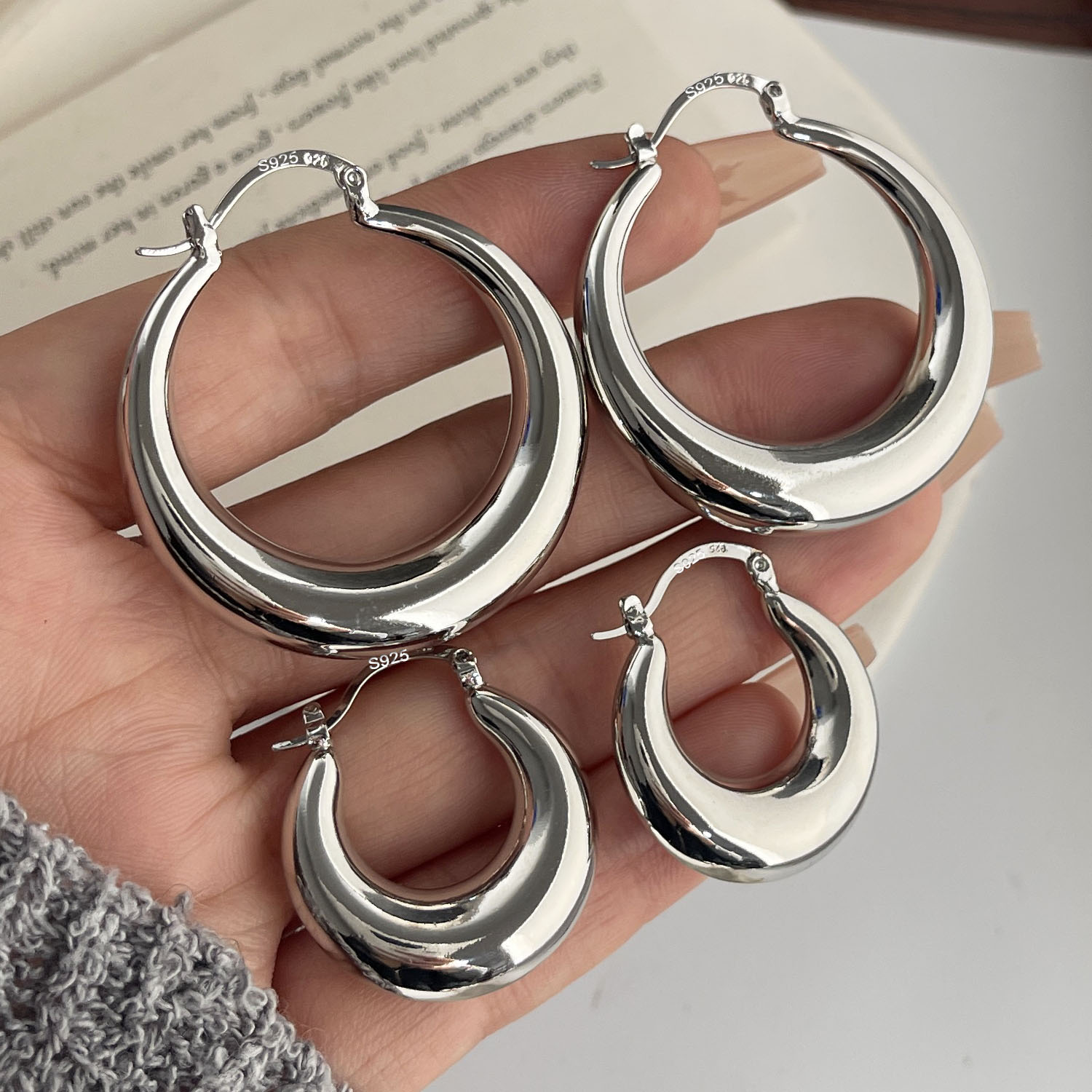 925 Sterling Silver Vintage Ea - Statement Earrings Oversized review and price