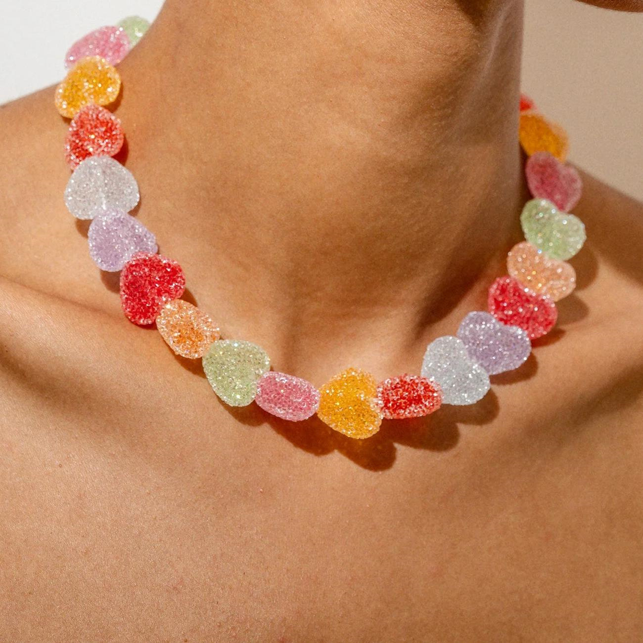 Colorful Heart Resin Necklace  - Resin Bangle Bracelet review and price